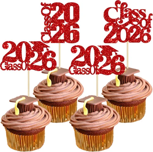 Miniatura 33 de 24 piezas 2026 decoraciones para cupcakes de graduación 2026 con purpurina clase de 2026 para graduación de graduación para felicitaciones 2026