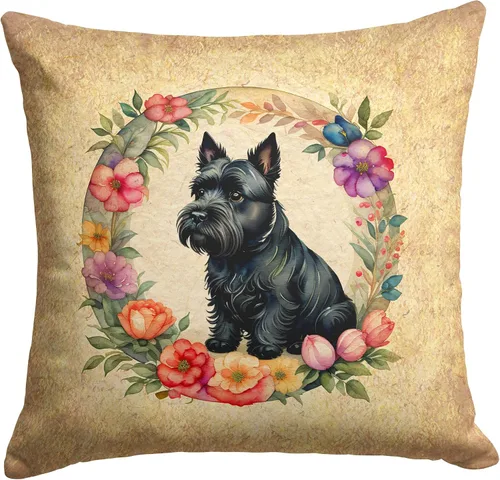 Miniatura 221 de Caroline's Treasures DAC2072PW1414 Affenpinscher and Flowers - Almohada decorativa de tela, lavable a máquina, para interiores y exteriores