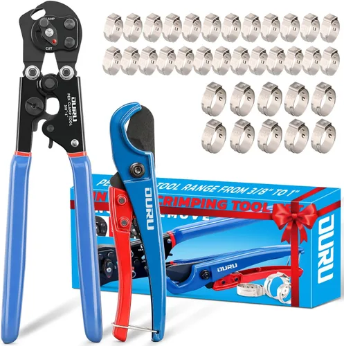 Miniatura 11 de OURU Herramienta de crimpado 2 en 1 con trinquete Pex, alicates para sujetar y quitar función combinada, herramienta profesional Pex de mango largo