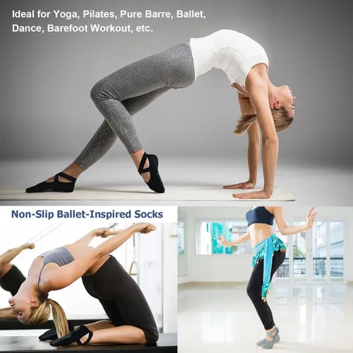 Miniatura 3 de Ozaiic - Calcetines de yoga para mujer con correas y agarres antideslizantes, ideales para pilates, Pure Barre, ballet, danza y entrenamiento