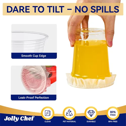 Miniatura 4 de JOLLY CHEF Paquete de 100 vasos de plástico transparente de 12 onzas con tapas y pajitas, tazas desechables para café helado con tapas para batidos