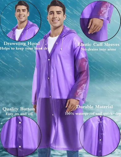 Miniatura 21 de 2 abrigos de lluvia de Borogo para adultos, chaquetas de lluvia reutilizables para hombres y mujeres