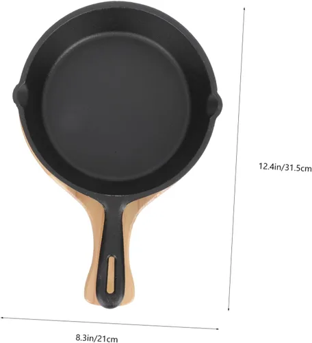 Miniatura 2 de Uonlytech Thickened Cast Iron Non-stick Frying Pan with Handle and Wooden Board Even Heat Distribution Steak Cooking Pan for Home Kitchen Utensil
