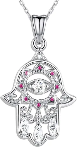 Aniu Joyería de plata de ley 925 Hamsa de Fátima para mujer con circonita cúbica, viene con caja de regalo negra