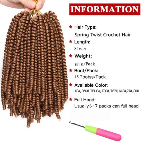 Miniatura 2 de Xtrend - Cabello trenzado de ganchillo con rizos de resorte, color rubio miel, 8 pulgadas, para rizos de mariposa desgastados, extensiones de 27#
