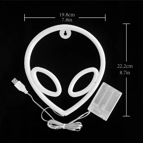 Miniatura 3 de JYWJ Luz de neón alienígena, USB o 3-AA alimentada por pilas de neón, decoración de pared de escritorio LED, varias fiestas, decoración de locales