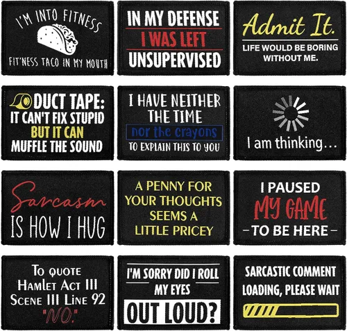 Miniatura 8 de Haull 24 Piezas Parches de Frases Divertidas Juego de Velcro para Coser en Sombrero Aplique Insignia Adhesivo Sarcasmo Parches Militares para Blanco