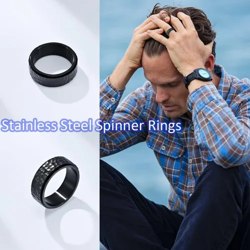Miniatura 4 de Nanafast Anillos de ansiedad de acero de titanio de 0.236 in0.315 in para mujeres y hombres, anillos martillados de moda, anillos geniales