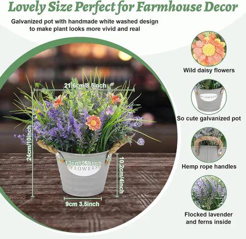 Miniatura 2 de Plantas Falsas Flores de Lavanda Morada Hierba Falsa con Maceta Decoraciones de Fiesta 10" de Alto Planta Artificial Estética para Hogar Oficina