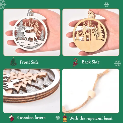 Miniatura 4 de 18 adornos de Navidad, decoración rústica de IDATOO Farmhouse Winter Wonderland con purpurina, escenas en capas 3D, adornos de madera, decoración