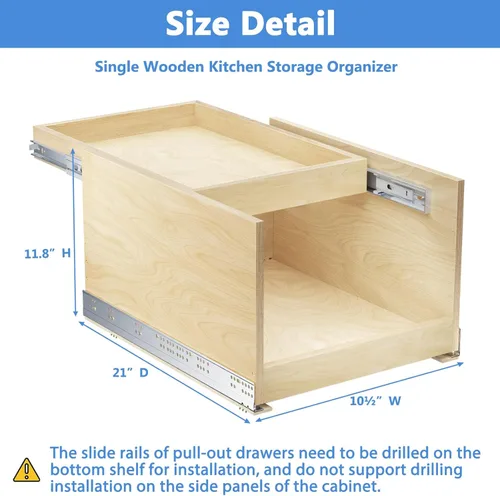 Miniatura 6 de LOVMOR Organizador retráctil de gabinete extraíble de doble cajón, 10½ pulgadas de ancho x 21 pulgadas de profundidad, cajones de gabinete de cierre