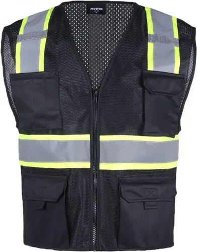 Chaleco de seguridad FONIRRA para hombres de alta visibilidad reflectante, chaleco de trabajo de construcción ANSI Clase 2 con bolsillos y Azul