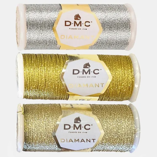 DMC - Juego de hilos de bordar metálicos diamantes, hilos de coser, color oro oscuro, color plata claro. Kit de bordado a mano y brillo de punto.