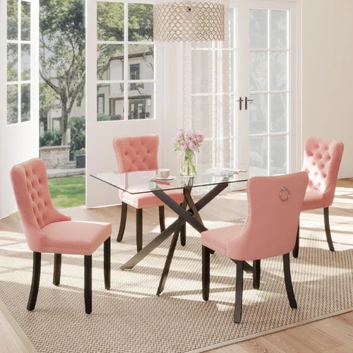 Miniatura 75 de Juego de comedor de 3 piezas con superficie de vidrio transparente, juego de comedor cuadrado minimalista moderno de 36'', juego de mesa de cocina