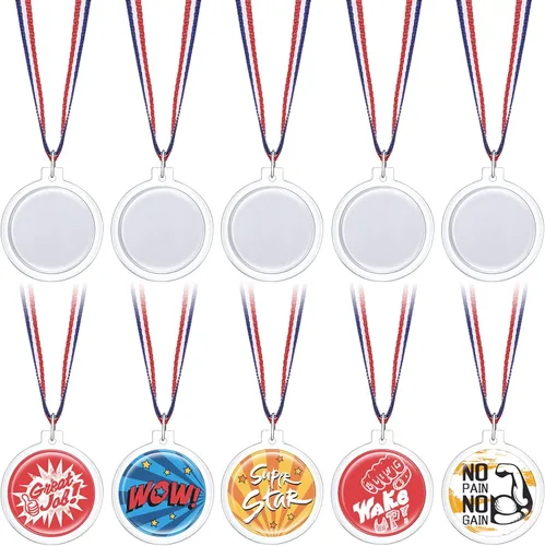 Yookeer - 36 medallas de bricolaje para diseñar tus propias medallas de premio a granel para niños, kit de medallas en blanco transparente