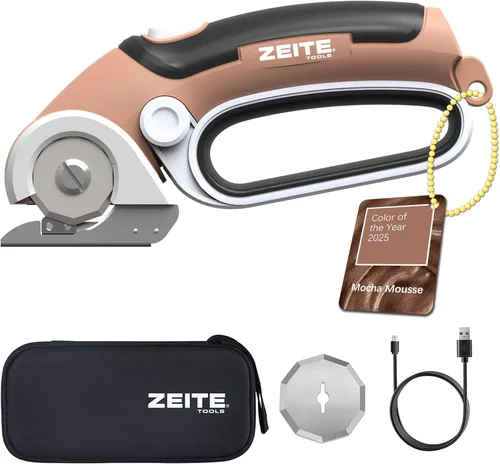 ZEITE 4V Tijeras eléctricas inalámbricas con 2 cuchillas, estuche de almacenamiento, cortador giratorio para caja, plástico, alfombra, tela, fácil