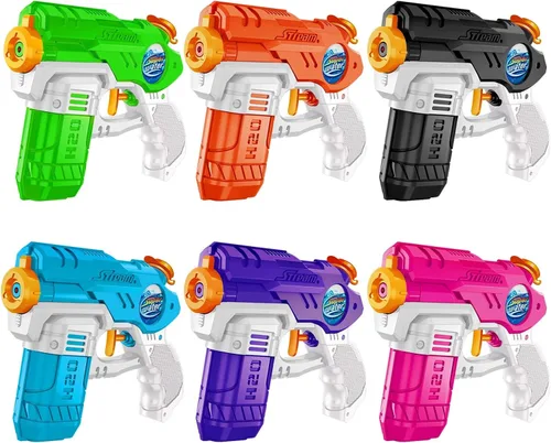 Pistolas de agua para niños, paquete de 6 pistolas de chorro de agua de 220 CC de capacidad de 15 a 20 pies, pistola de agua para niños y niñas,