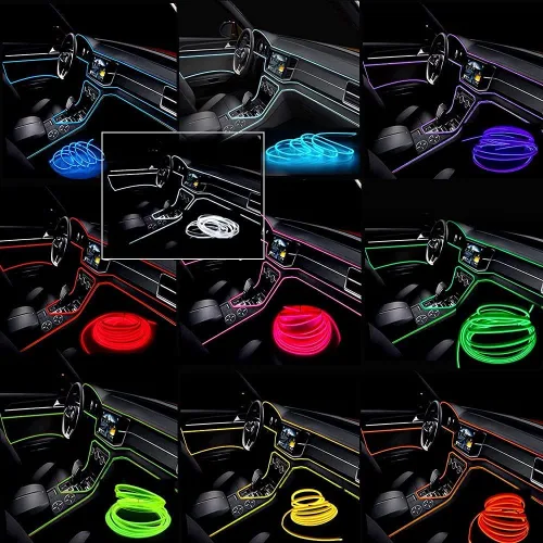 Miniatura 2 de Tira de luces LED de cable electroluminiscente azul para interior de automóvil, 6.5 pies de cable de neón con controlador USB de 5 voltios