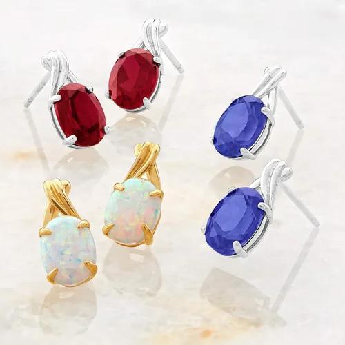 Miniatura 4 de 14k Yellow or White Gold Gemstone Oval Drop Stud Earrings for Women Twist with Push Backs and 8mm x 6mm Birthstone by MAX + STONE