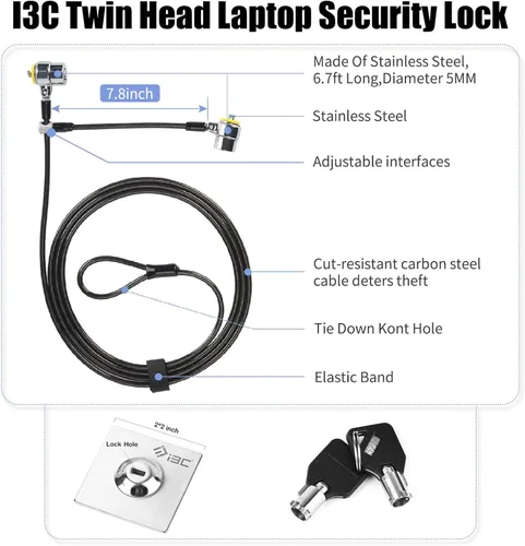 Miniatura 2 de Candado para laptop, cable de bloqueo de seguridad con llaves y placa de anclaje, bloqueo antirrobo para electrónica de negocios, monitores