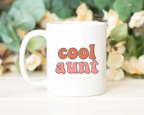 Miniatura 2 de HTDesigns Taza de regalo para tía con texto en inglés "Cool Aunt Ever", taza para tía, regalo para hermana, Zia Tia Theia, tía, tía, arcoíris, taza
