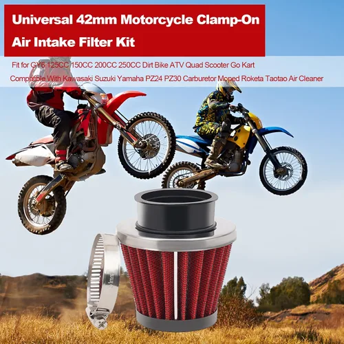 Miniatura 5 de 2 piezas 42mm Filtro de aire universal para GY6 125CC 150CC 200CC 250CC Dirt Bike ATV Quad Scooter Go Kart Compatible con Kawasaki Suzuki Yamaha