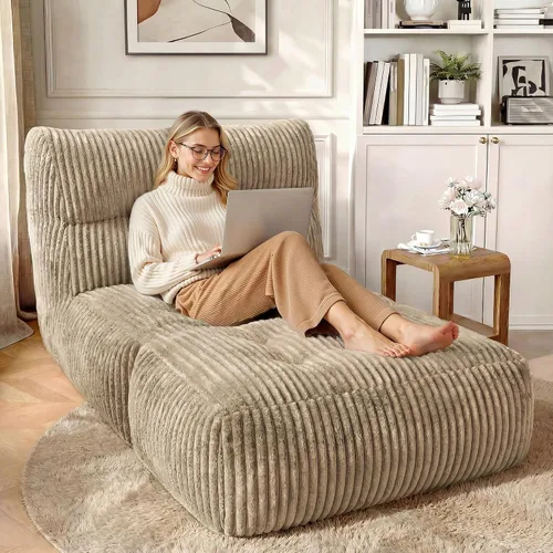 Homkdom Puf gigante para adultos, de 31.49 pulgadas de alto con otomana plegable para sala de estar, dormitorio o balcón, sillón grande con relleno