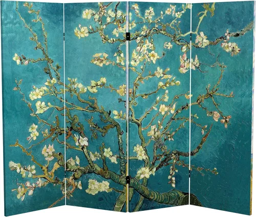 Miniatura 15 de Red Lantern Pantalla plegable de lona de Van Gogh de doble cara, flores de almendra/campo de trigo, 3 pies de corto - 3 paneles