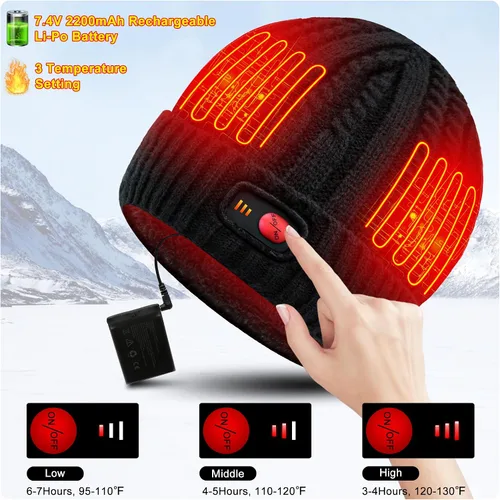 Miniatura 3 de Svpro Gorro con calefacción a batería - Gorro de invierno cálido recargable