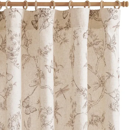Miniatura 19 de Jinchan Cortinas de Mezcla de Lino con Estampado Floral para Sala de Estar, 84 Pulgadas de Largo, Cortinas con Bolsillo para Varilla y Tab Trasera