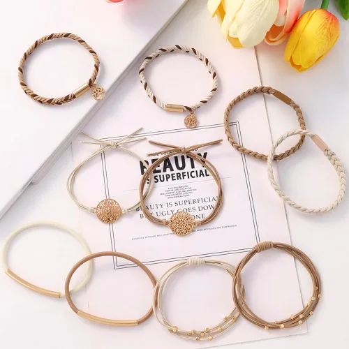 Miniatura 7 de DIYDEC 10 Ligas para el Cabello Pulsera para Mujeres 5 Estilos Suaves Trenzadas Boho Bandas para el Cabello Elásticas Sin Daño Ligas para el Cabello