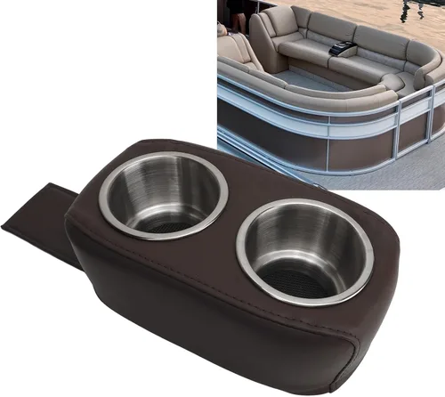 Miniatura 6 de Portavasos para barco, organizador portátil para barco con doble soporte de acero inoxidable, soporte doble para bebidas de pontón impermeable