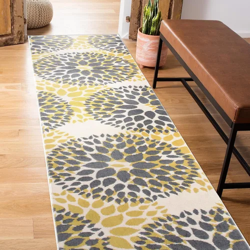 Miniatura 32 de Rugshop Alfombra con diseño moderno de círculos florales amarillos – Elegante, sin desprendimiento, de 2 x 3 pies, para sala de estar, dormitorio