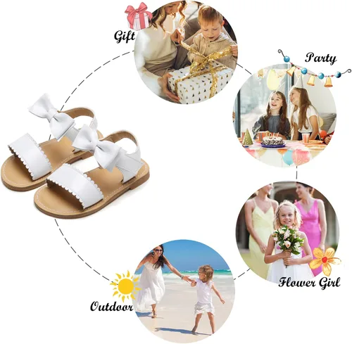 Miniatura 4 de Felix & Flora Sandalias para niña pequeña - Zapatos de vestir para niña de flores, puntera abierta, zapatos planos de verano para niños pequeños