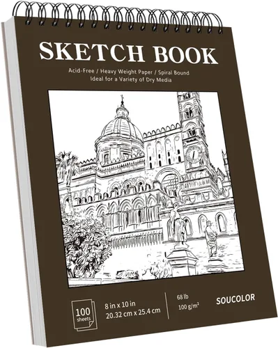 Miniatura 27 de Soucolor - Cuaderno de bocetos de 9 x 12 pulgadas, paquete de 4 de 100 hojas, encuadernado en espiral, libre de ácido (68 libras/100 g/m²), papel