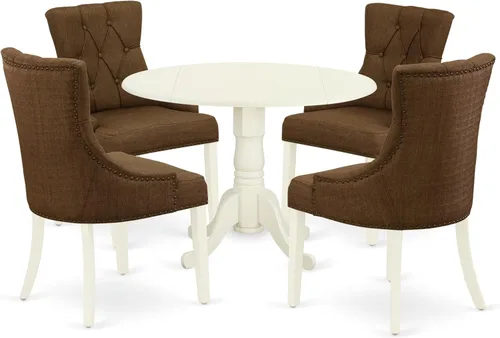 Miniatura 15 de East West Furniture DLFR5-BLK-02 - Juego de mesa de comedor moderno de 5 piezas, incluye una mesa redonda de madera con gotas y 4 sillas tapizadas