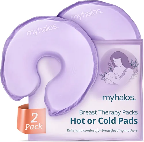 MyHalos® Almohadillas de terapia mamaria para lactancia materna – 2 almohadillas reutilizables de compresión caliente y fría, esenciales para