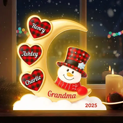 Miniatura 12 de Caja de luz navideña personalizada con el nombre de la pareja en forma de muñeco de nieve - Luz nocturna LED navideña personalizada, decoración