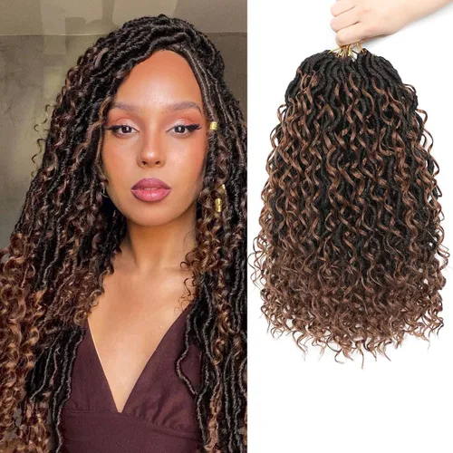 Miniatura 37 de 6 paquetes de cabello sintético rizado de Locs Crochet de 22 pulgadas, cabello de ganchillo estilo diosa, trenzas hippie sintéticas, extensiones