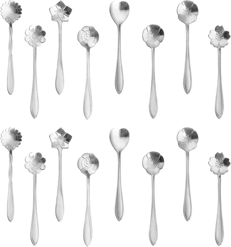 Miniatura 8 de NMQLX Juego de cucharas de postre, 6-16 cucharas de acero inoxidable con forma de flor de 7 pulgadas, cuchara de frutas para helado para el hogar