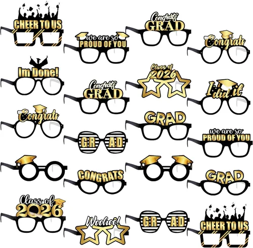 Miniatura 2 de KatchOn Gafas de graduación 2025 negras y doradas – Juego de 20 Accesorios para cabina de fotos Decoraciones de clase de 2025 Recuerdos