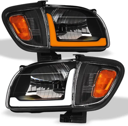 7422448547535 Compatible con Toyota Tacoma Switchback 2001-2004 Barra de tira LED secuencial de carcasa negra con luces de faro y lámparas de