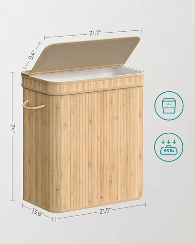 Miniatura 7 de SONGMICS Cesta de lavandería con tapa, cesta de lavandería de bambú, extraíble lavable a máquina, con asas, 26.4 galones, para lavandería, Beige
