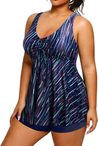Miniatura 3 de Daci Traje de baño tankini de talla grande para mujer, traje de baño fluido con control de abdomen corto de dos piezas
