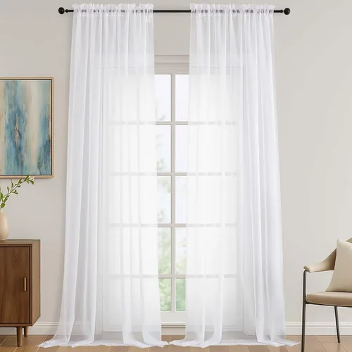 Miniatura 66 de OVZME - Cortinas traslúcidas blancas de 45 pulgadas de largo, 2 paneles, cortinas de gasa con bolsillo para barra para ventanas pequeñas, cada una
