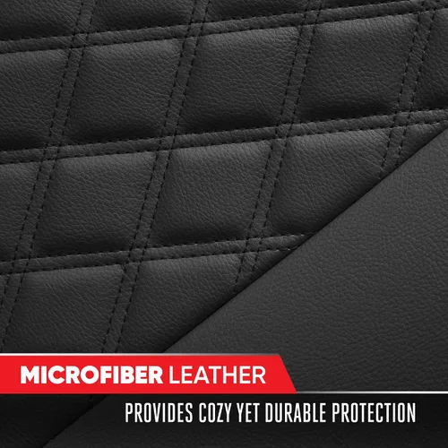 Miniatura 6 de Motor Trend - Cojín de asiento trasero, funda de piel sintética con costuras en diamante para automóvil, camión y SUV, acolchado, impermeable, Negro