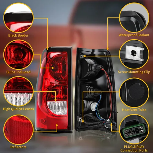 Miniatura 4 de Ensamble de luz trasera Tektend compatible con Chevy Silverado 1500 2500 3500 de 2003 2004 2005 2006, lámparas de freno traseras