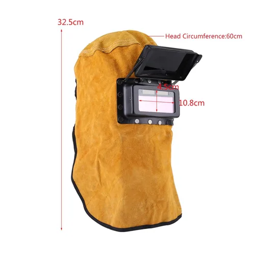 Miniatura 2 de Casco de soldadura con capucha de soldador de cuero, máscara de soldadura ajustable, casco de soldadura con lente de filtro de oscurecimiento