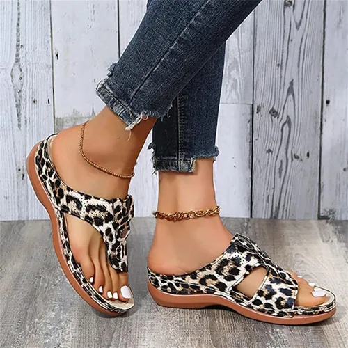 Miniatura 34 de Ladmiple Sandalias ortopédicas florales de moda 2023 con soporte de arco, zapatillas romanas casuales con puntera abierta