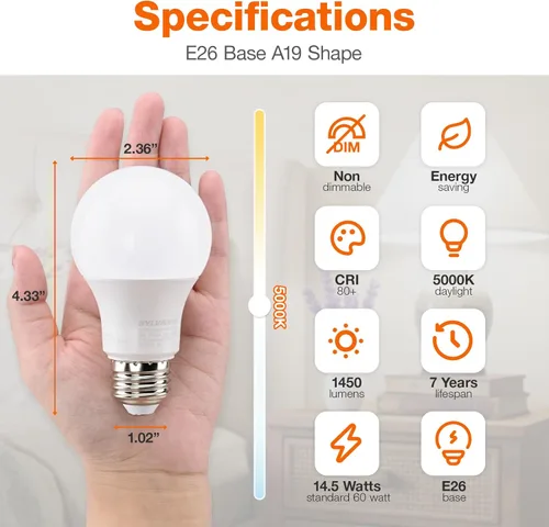 Miniatura 2 de Bombilla LED ECO Sylvania, A19, equivalente a 100 W, eficiente 14.5 W, 7 años, 1450 lúmenes, esmerilada, 5000 K, luz diurna - Paquete de 6 (40884)